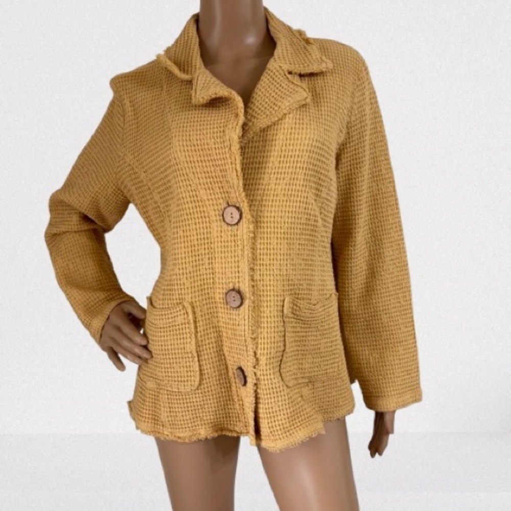 Focus 100% Cotton Yellow Tweed Jacket Size M